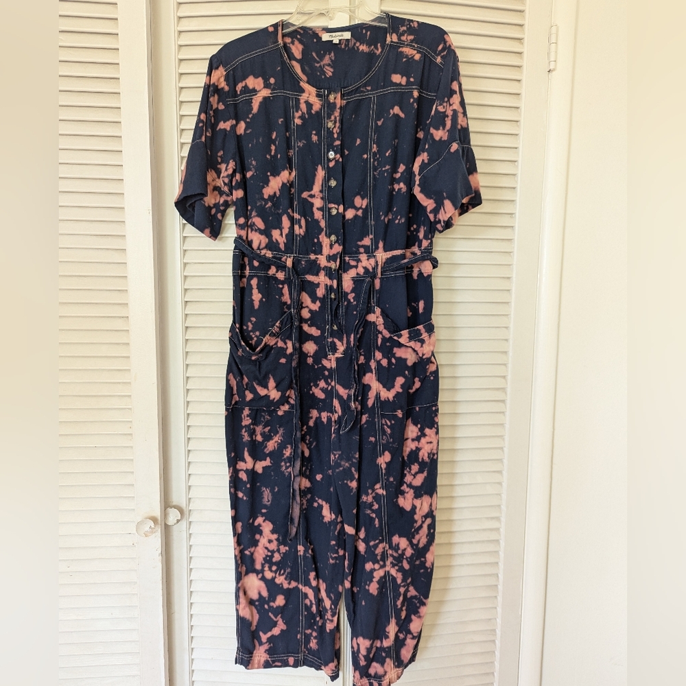 Madewell Navy and Pink Tie-Dye Jumpsuit